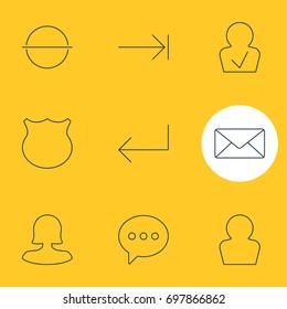Vector Illustration Of 9 UI Icons. Editable Pack Of Remove, Envelope, Guard And Other Elements.