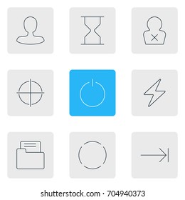 Vector Illustration Of 9 UI Icons. Editable Pack Of Banned Member, Hourglass, Man Member And Other Elements.