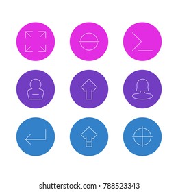 Vector illustration of 9 UI icons line style. Editable set of full screen, arrow, command line elements.