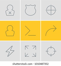 Vector illustration of 9 user icons line style. Editable set of guard, startup, avatar and other icon elements.