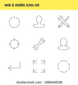 Vector illustration of 9 user icons line style. Editable set of power button, screenshot, reload and other icon elements.