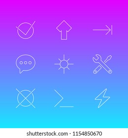 Vector illustration of 9 user icons line style. Editable set of check, wrong, arrow and other icon elements.