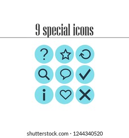Vector illustration of 9 user icons. Editable set of message bubble, search, refresh and other icon elements.
