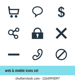 Vector illustration of 9 user icons. Editable set of remove, earning, lock and other icon elements.