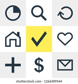 Vector illustration of 9 user icons. Editable set of add, timer, approve and other icon elements.