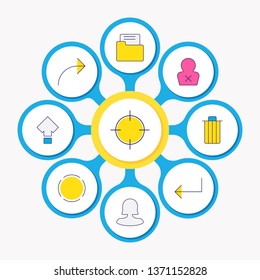 Vector illustration of 9 user icons colored line. Editable set of reload, enter, folder and other icon elements.