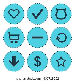 Vector Illustration Of 9 User Icons. Editable Pack Of Emotion, Wheelbarrow, Minus And Other Elements.