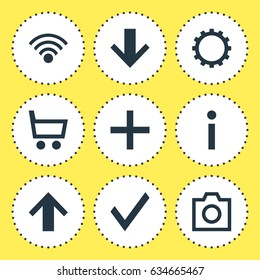 Vector Illustration Of 9 User Icons. Editable Pack Of Cogwheel, Info, Downward And Other Elements.