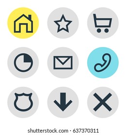 Vector Illustration Of 9 User Icons. Editable Pack Of Handset, Stopwatch , Downward Elements.