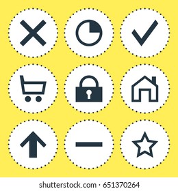 Vector Illustration Of 9 User Icons. Editable Pack Of Padlock, Top, Asterisk And Other Elements.