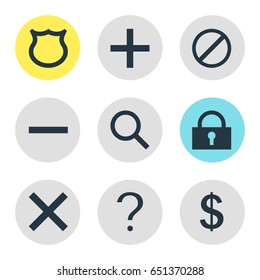 Vector Illustration Of 9 User Icons. Editable Pack Of Padlock, Plus, Access Denied And Other Elements.