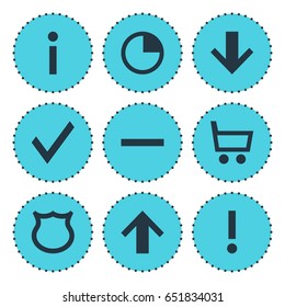 Vector Illustration Of 9 User Icons. Editable Pack Of Wheelbarrow, Downward, Top And Other Elements.