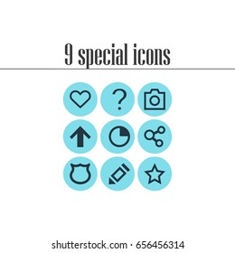 Vector Illustration Of 9 User Icons. Editable Pack Of Snapshot, Asterisk, Stopwatch And Other Elements.