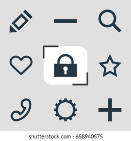Vector Illustration Of 9 User Icons. Editable Pack Of Heart, Magnifier, Padlock And Other Elements.