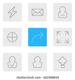 Vector Illustration Of 9 User Icons. Editable Pack Of Bolt, Envelope, Avatar And Other Elements.
