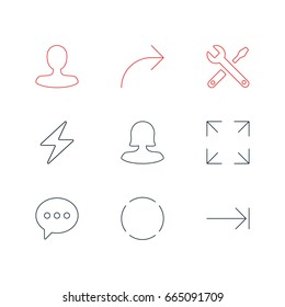 Vector Illustration Of 9 User Icons. Editable Pack Of Bolt, Share, Message And Other Elements.
