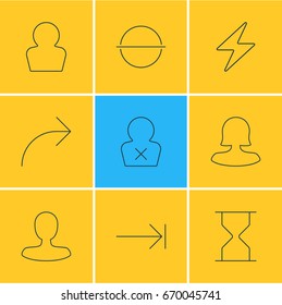Vector Illustration Of 9 User Icons. Editable Pack Of Share, Bolt, Hourglass And Other Elements.