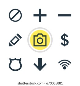 Vector Illustration Of 9 User Icons. Editable Pack Of Cordless Connection, Pen, Snapshot And Other Elements.