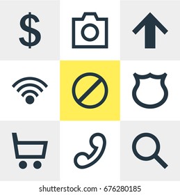 Vector Illustration Of 9 User Icons. Editable Pack Of Magnifier, Cordless Connection, Top And Other Elements.