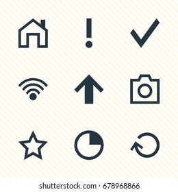 Vector Illustration Of 9 User Icons. Editable Pack Of Alert, Snapshot, Cordless Connection And Other Elements.