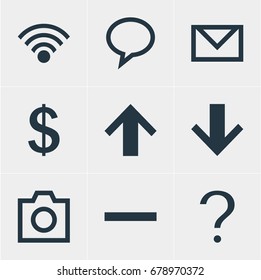 Vector Illustration Of 9 User Icons. Editable Pack Of Money Making, Talk Bubble, Snapshot And Other Elements.