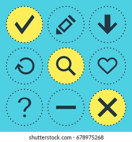 Vector Illustration Of 9 User Icons. Editable Pack Of Downward, Magnifier, Renovate And Other Elements.