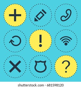 Vector Illustration Of 9 User Icons. Editable Pack Of Help , Handset, Renovate Elements.