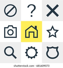 Vector Illustration Of 9 User Icons. Editable Pack Of Asterisk, Shield, Cogwheel And Other Elements.