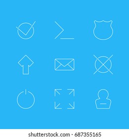 Vector Illustration Of 9 User Icons. Editable Pack Of Upward, Guard, Wide Monitor And Other Elements.