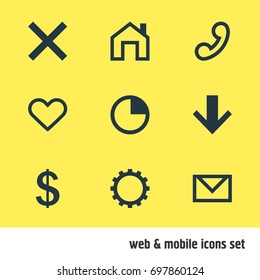 Vector Illustration Of 9 User Icons. Editable Pack Of Mainpage, Downward, Cogwheel And Other Elements.
