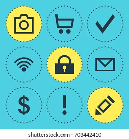 Vector Illustration Of 9 User Icons. Editable Pack Of Cordless Connection, Money Making, Padlock And Other Elements.