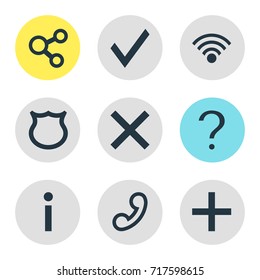 Vector Illustration Of 9 User Icons. Editable Pack Of Handset, Confirm, Wrong Elements.