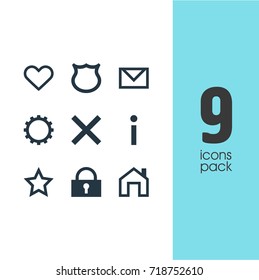Vector Illustration Of 9 User Icons. Editable Pack Of Info, Heart, Cogwheel And Other Elements.