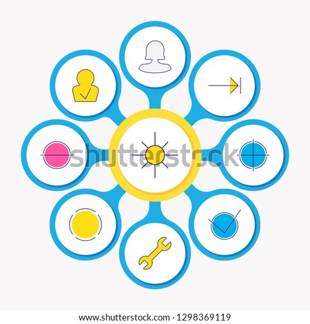 Vector illustration of 9 user icons colored line. Editable set of female user, tab, check and other icon elements.