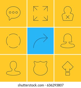 Vector Illustration Of 9 User Interface Icons. Editable Pack Of Guard, Man Member, Message And Other Elements.