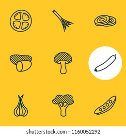 Vector illustration of 9 vegetables icons line style. Editable set of vegetable, allium, scallion and other icon elements.