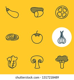 Vector illustration of 9 vegetables icons line style. Editable set of potato, allium, mushroom and other icon elements.