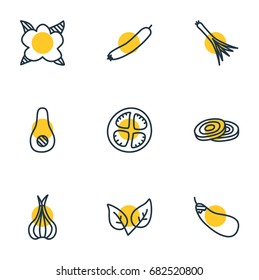 Vector Illustration Of 9 Vegetables Icons. Editable Pack Of Papaya, Circles, Cauliflower And Other Elements.