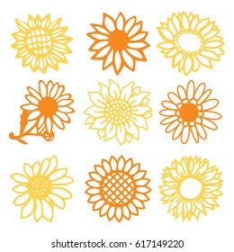 A vector illustration of 9 vintage paper cut sunflowers daisies flowers set.