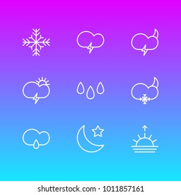 Vector illustration of 9 weather icons line style. Editable set of windstorm, fulminant, weather and other icon elements.