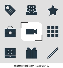 Vector Illustration Of 9 Web Icons. Editable Pack Of Gift, Grid, Messages And Other Elements.
