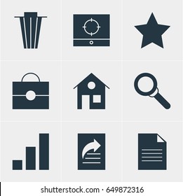 Vector Illustration Of 9 Web Icons. Editable Pack Of House, Document Transfer, Document And Other Elements.