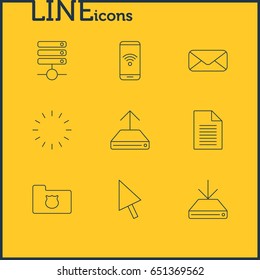 Vector Illustration Of 9 Web Icons. Editable Pack Of Telephone, Hdd Sync, Note And Other Elements.