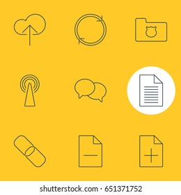 Vector Illustration Of 9 Web Icons. Editable Pack Of Refresh, Router, Note And Other Elements.
