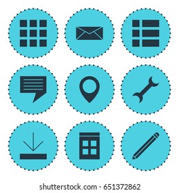 Vector Illustration Of 9 Web Icons. Editable Pack Of Pen, Chat, Date Time And Other Elements.