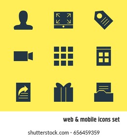 Vector Illustration Of 9 Web Icons. Editable Pack Of Document Directory, Date Time, Coupon And Other Elements.