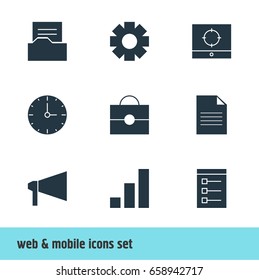 Vector Illustration Of 9 Web Icons. Editable Pack Of Portfolio, Document Directory, Document And Other Elements.