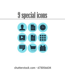 Vector Illustration Of 9 Web Icons. Editable Pack Of Chat, Grid, Account And Other Elements.