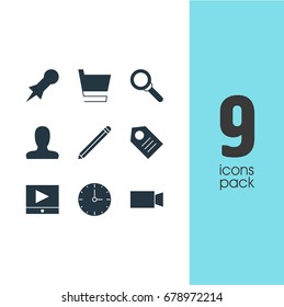 Vector Illustration Of 9 Web Icons. Editable Pack Of Account, Coupon, Clock And Other Elements.