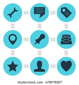 Vector Illustration Of 9 Web Icons. Editable Pack Of Account, Love, Coupon And Other Elements.